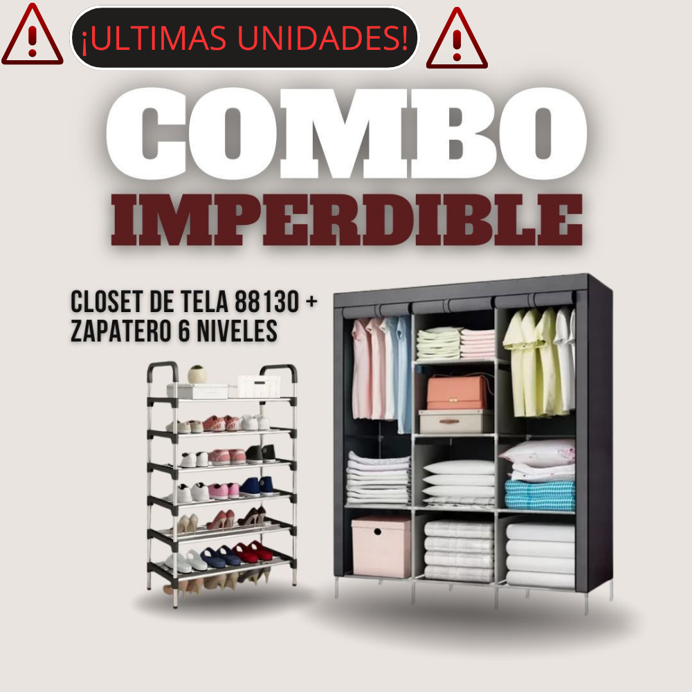 Closet Organizador de Tela Multifuncional + Zapatero 6 Niveles | Gran Capacidad